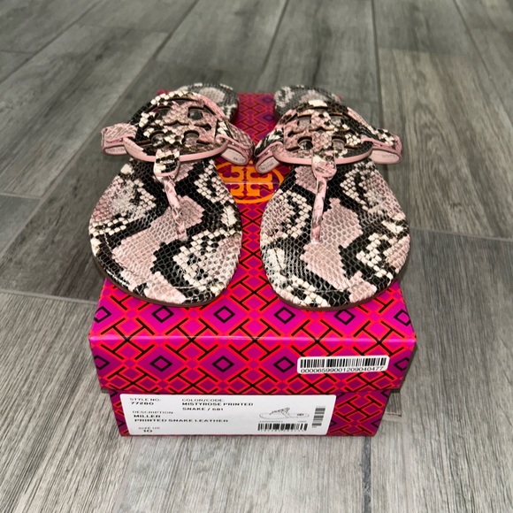 Authentic Tory Burch Miller Sandals & Box Sz 10 🐍🩷🩶 Pink Snakeskin - Picture 4 of 11